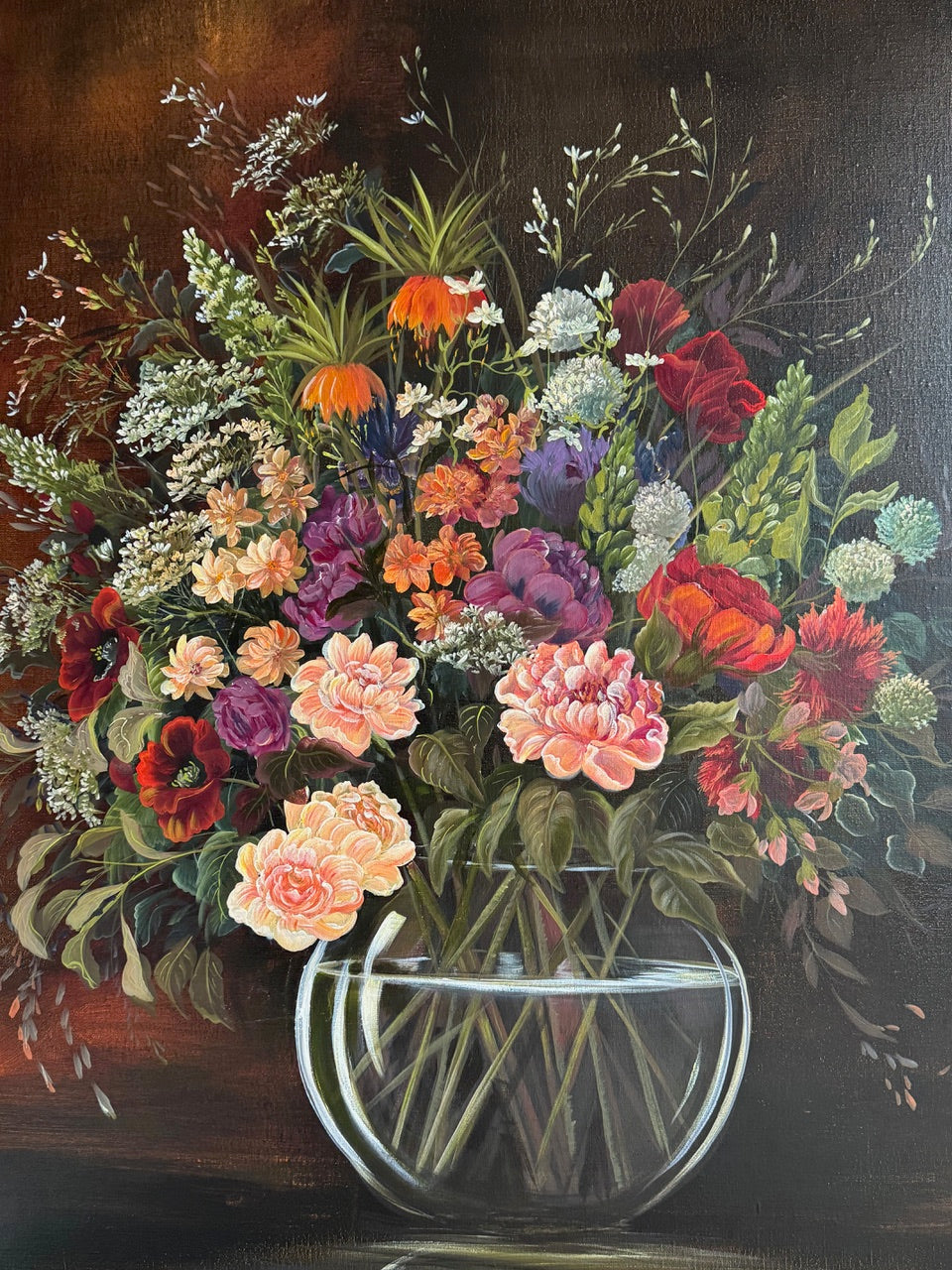 Floral Panel Stylised Vase with Mixed Flowers